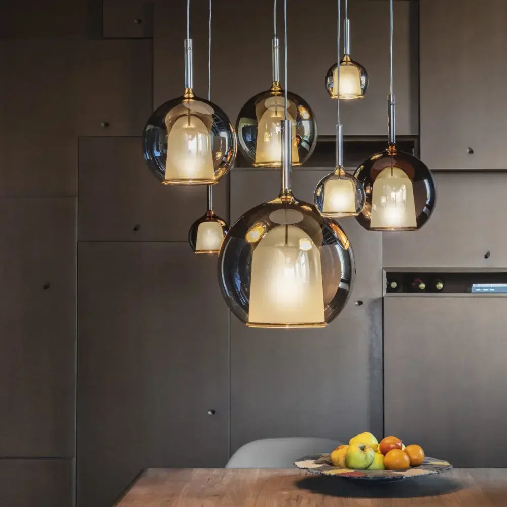 Modern Pendant Light with Glass Shades – Smoked Glass Cluster Ceiling Lamp