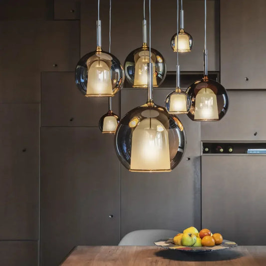 Modern Pendant Light with Glass Shades – Smoked Glass Cluster Ceiling Lamp