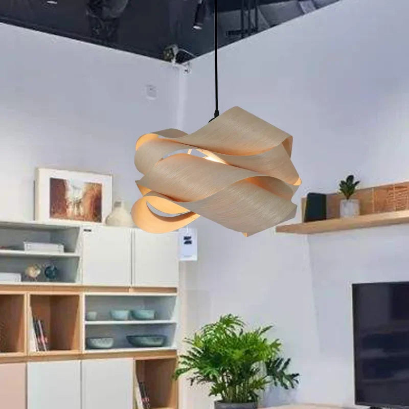Modern Pendant Light with Curved Wooden Design