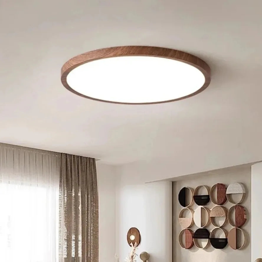 Modern Round LED Ceiling Light with Wooden Frame