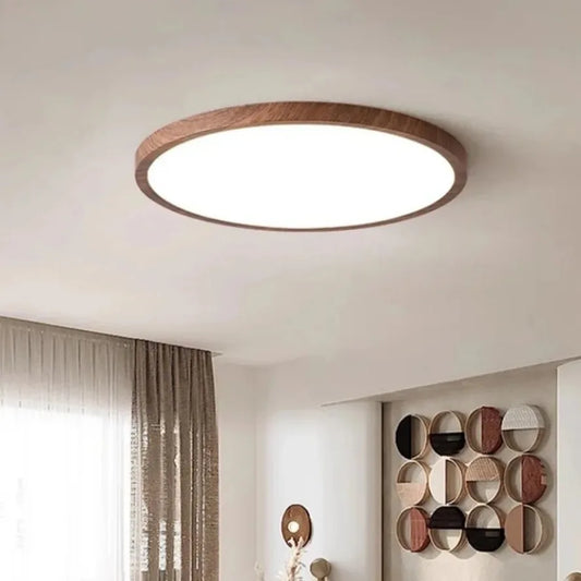 Modern Round LED Ceiling Light with Wooden Frame
