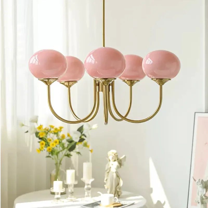 Glamour Chandelier with Glass Shades and Metal Frame – Elegant Ceiling Light