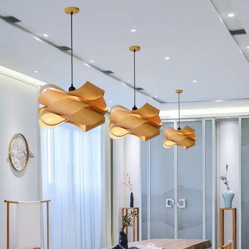 Modern Pendant Light with Curved Wooden Design