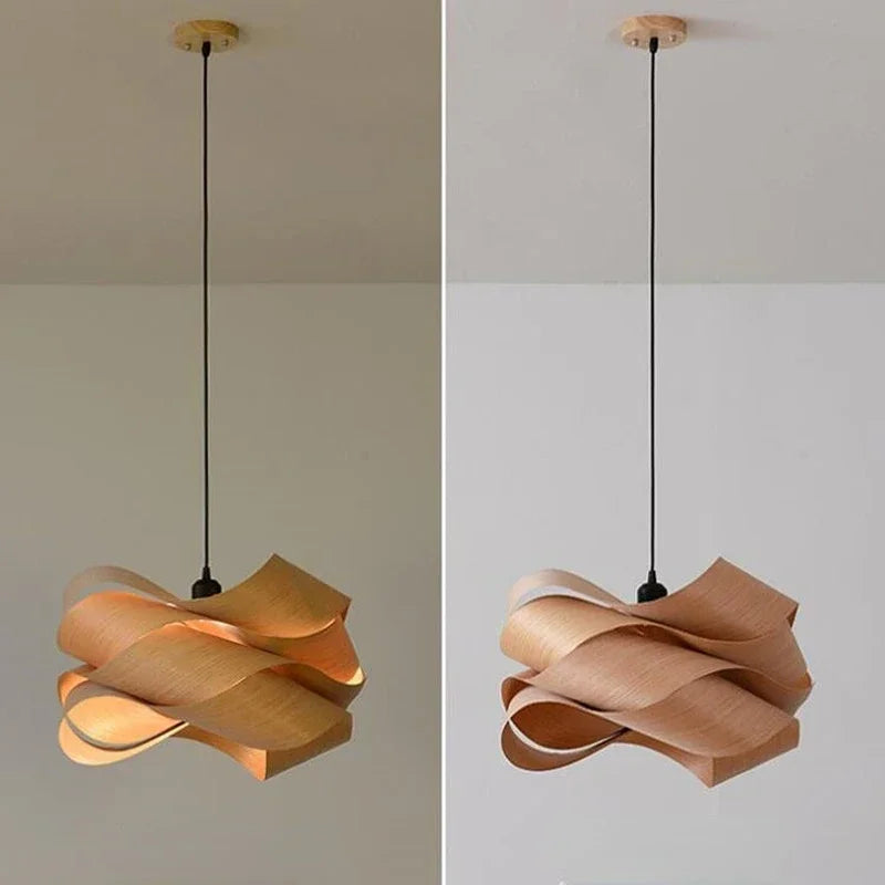 Modern Pendant Light with Curved Wooden Design