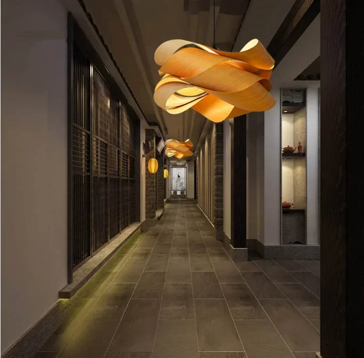Modern Pendant Light with Curved Wooden Design