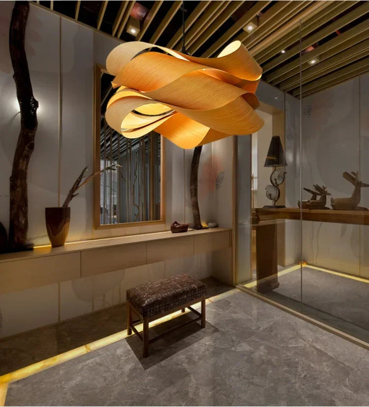 Modern Pendant Light with Curved Wooden Design