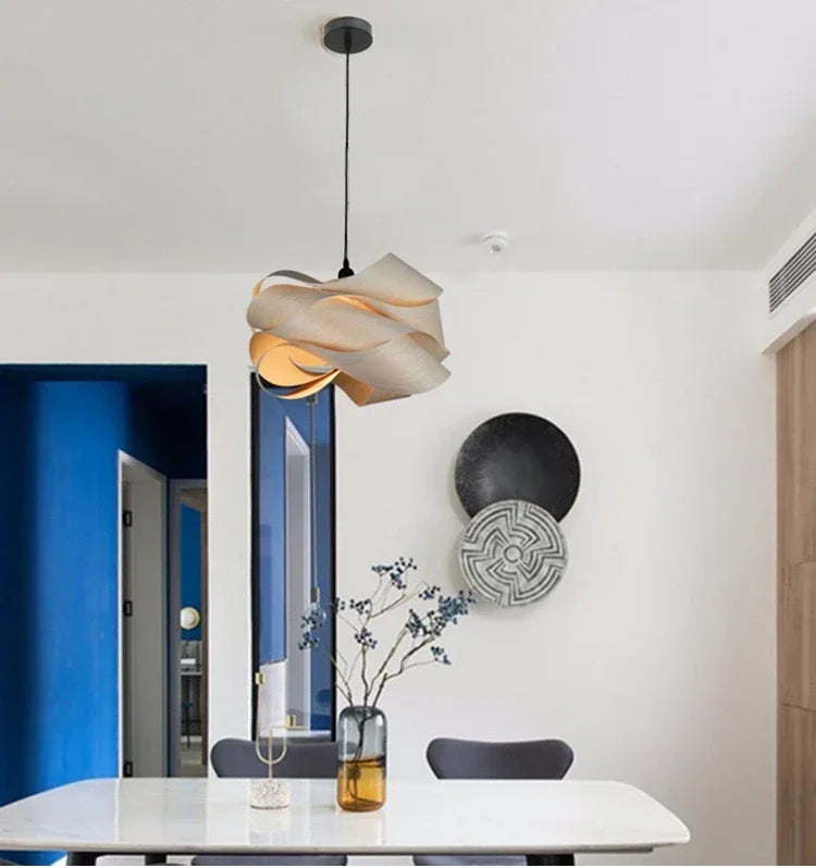 Modern Pendant Light with Curved Wooden Design