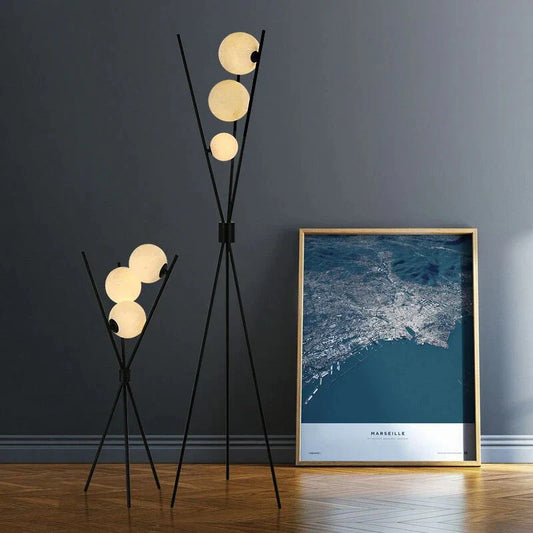 Designer LED Floor & Table Lamp with Moon-Shaped Shades on Tripod Base