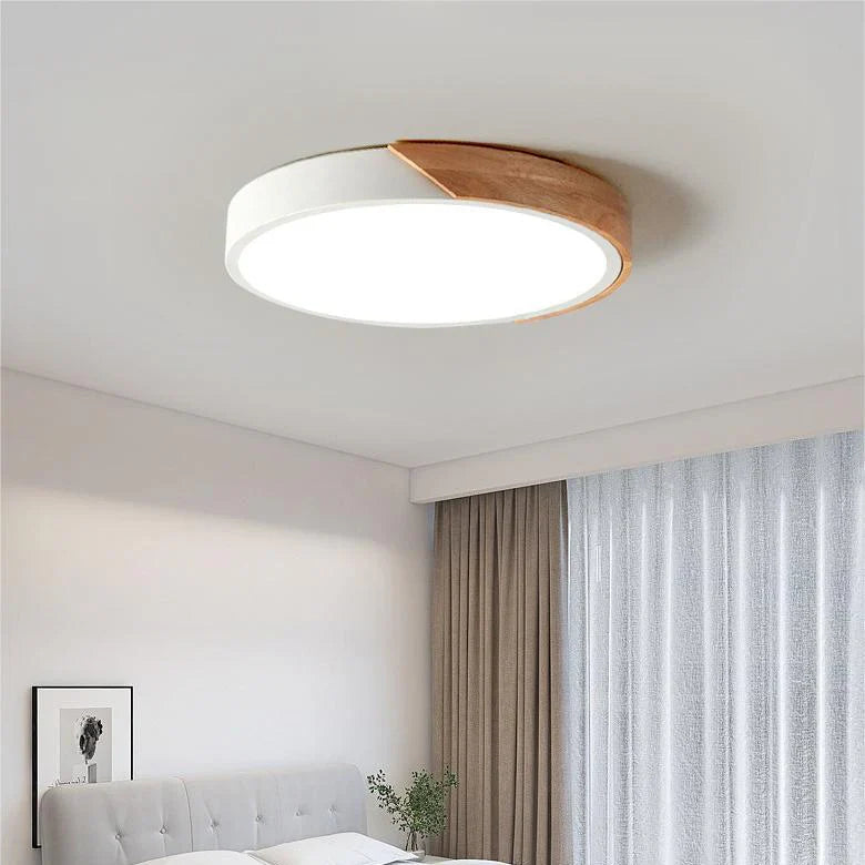 Modern LED Ceiling Light with Wooden Accent – Flush Mount Design