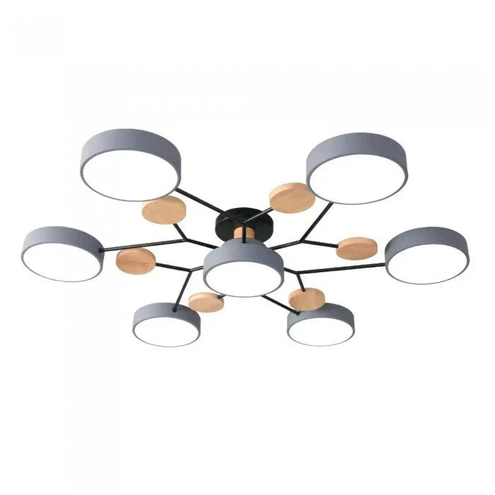 Multi-Arm LED Ceiling Light – Minimalist Design with Wood Accents