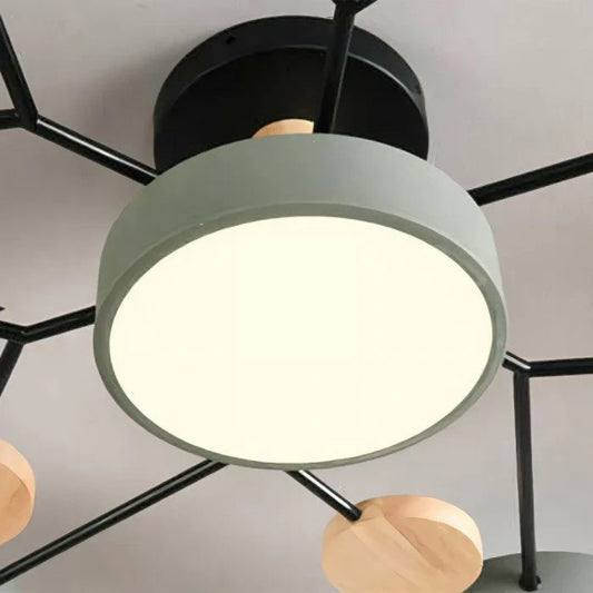 Multi-Arm LED Ceiling Light – Minimalist Design with Wood Accents