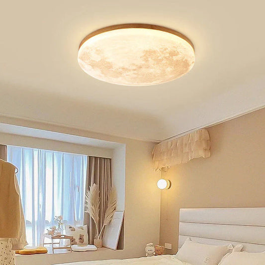 LED Moon Ceiling Light – Minimalist Wooden Design