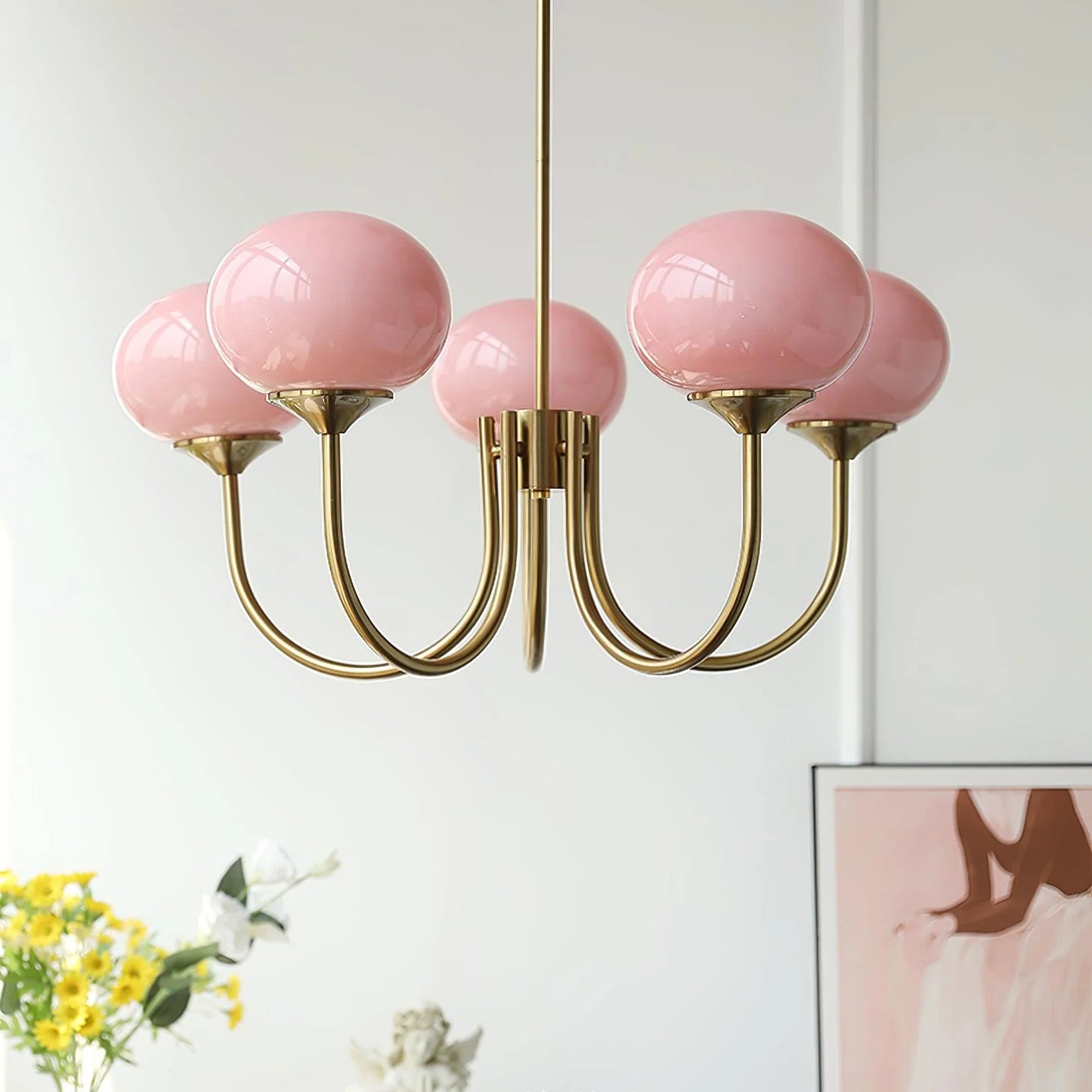 Glamour Chandelier with Glass Shades and Metal Frame – Elegant Ceiling Light