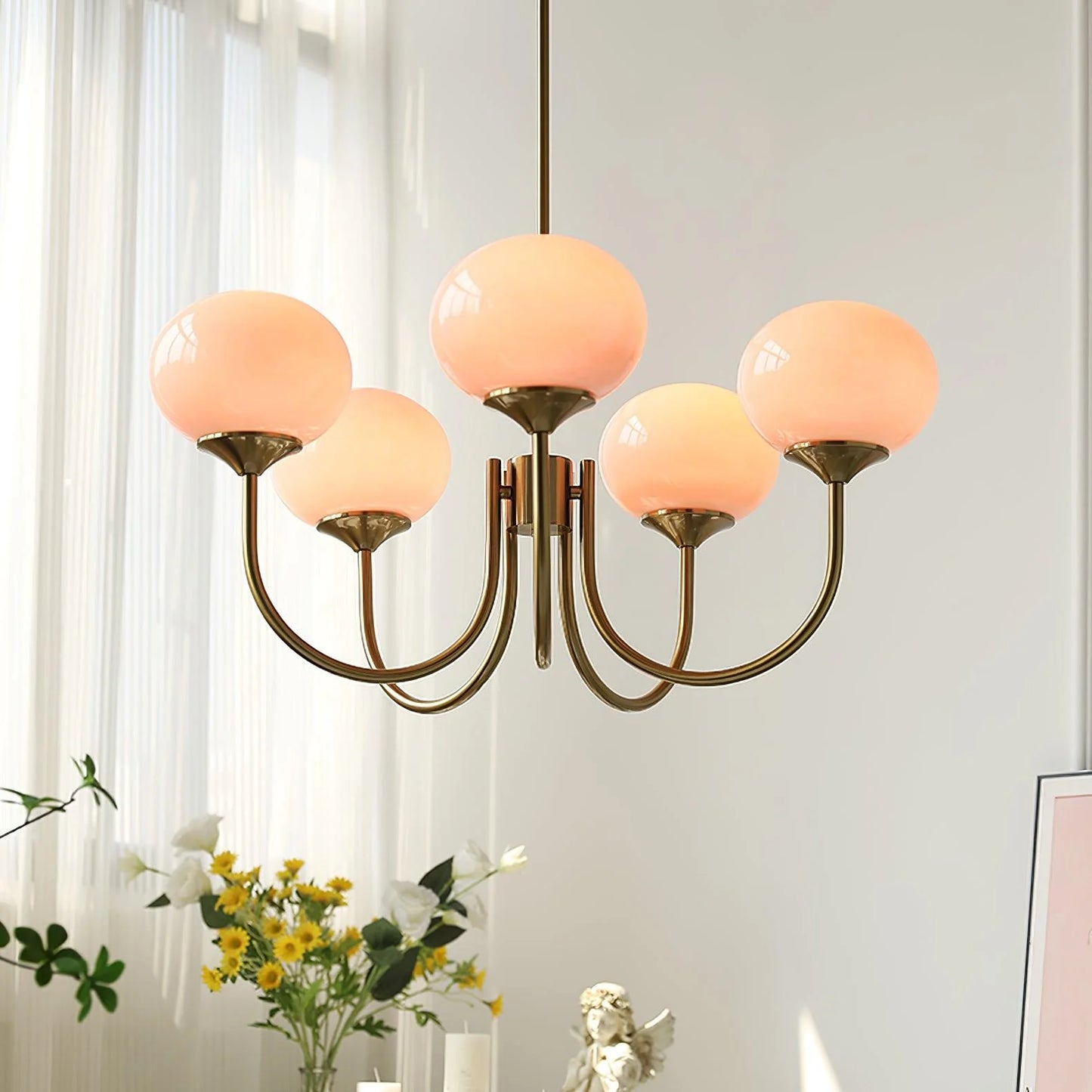 Glamour Chandelier with Glass Shades and Metal Frame – Elegant Ceiling Light