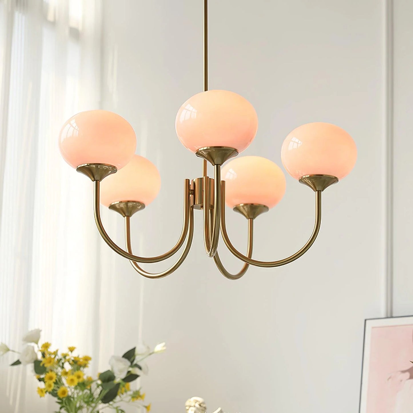 Glamour Chandelier with Glass Shades and Metal Frame – Elegant Ceiling Light
