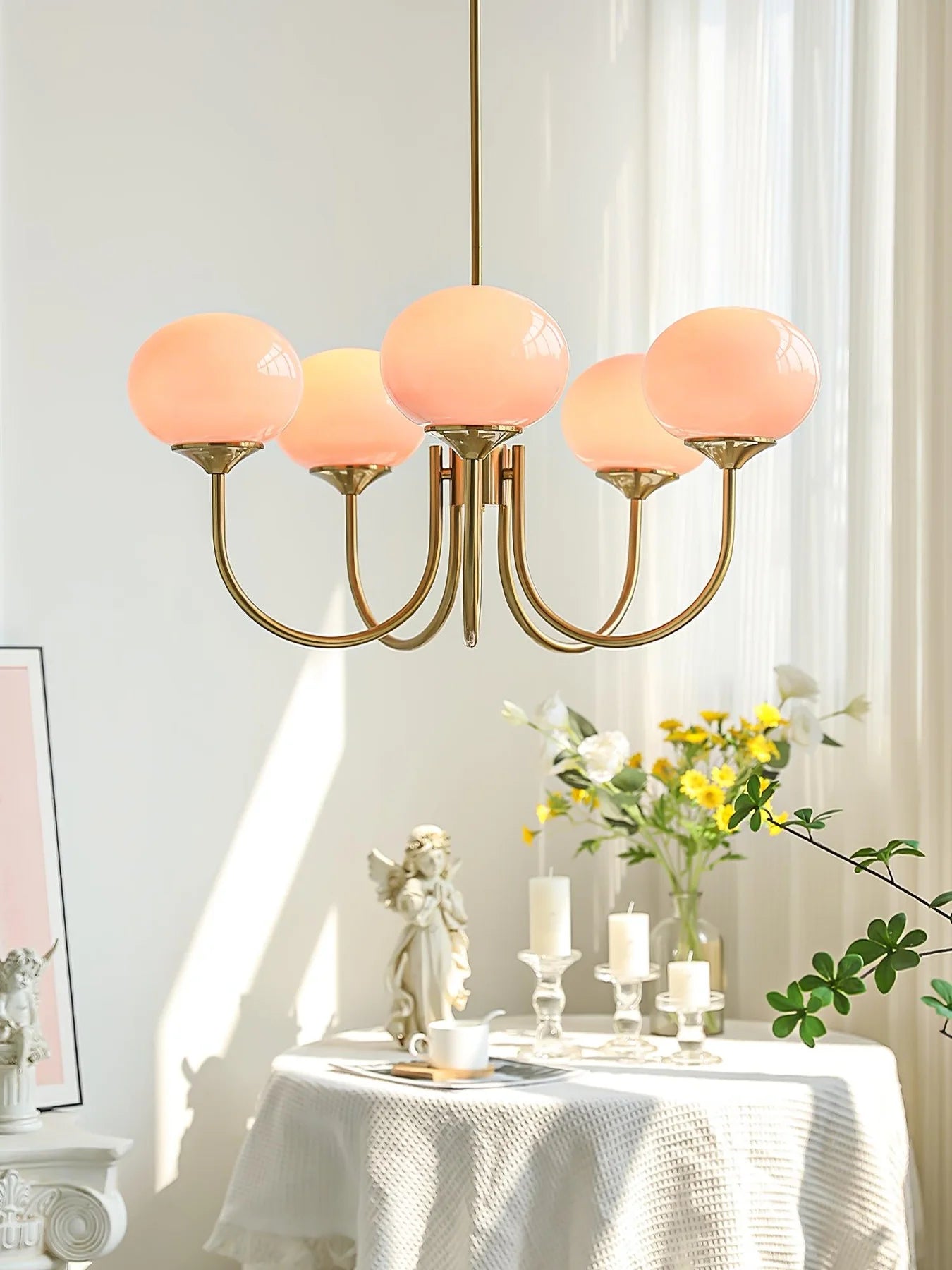 Glamour Chandelier with Glass Shades and Metal Frame – Elegant Ceiling Light