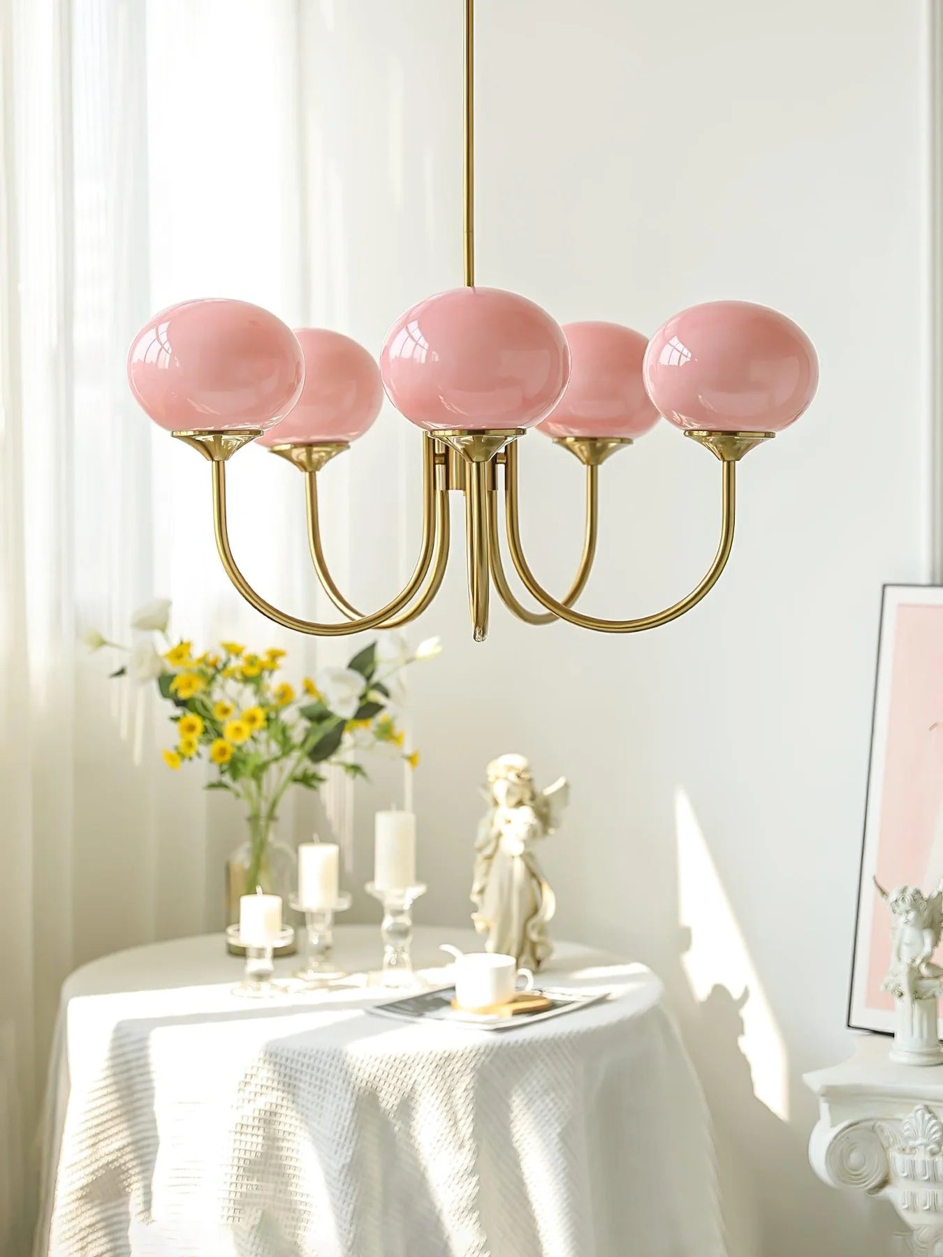 Glamour Chandelier with Glass Shades and Metal Frame – Elegant Ceiling Light