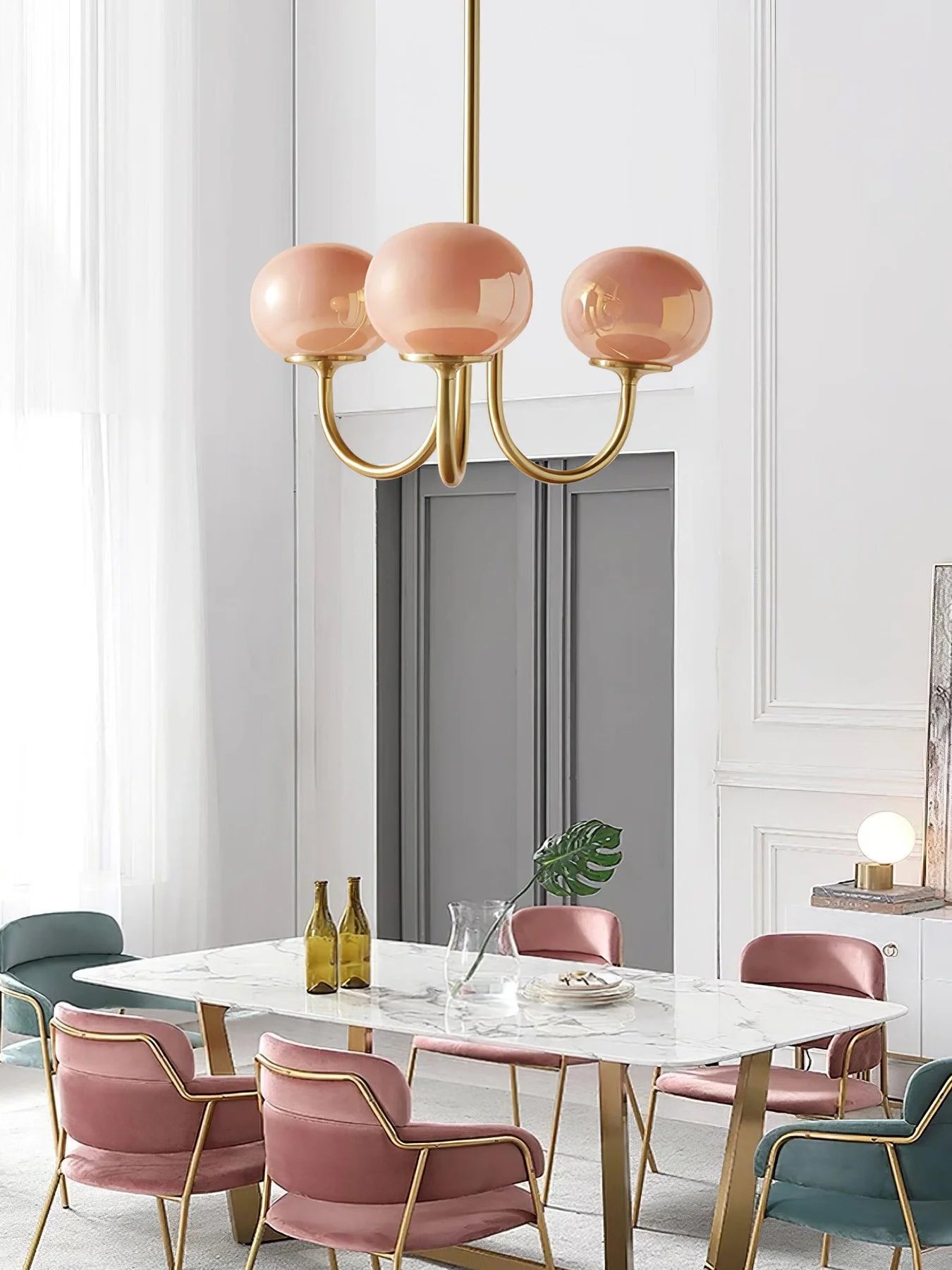 Glamour Chandelier with Glass Shades and Metal Frame – Elegant Ceiling Light