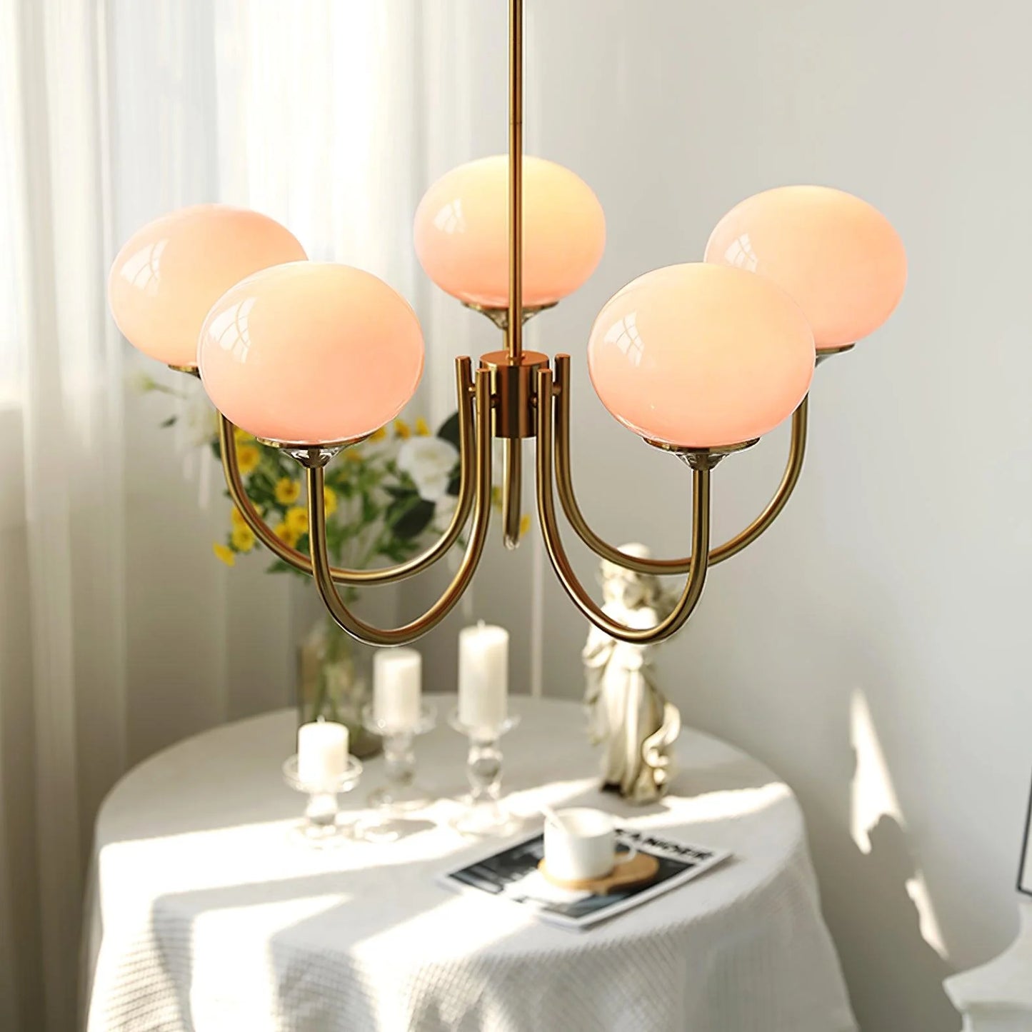 Glamour Chandelier with Glass Shades and Metal Frame – Elegant Ceiling Light