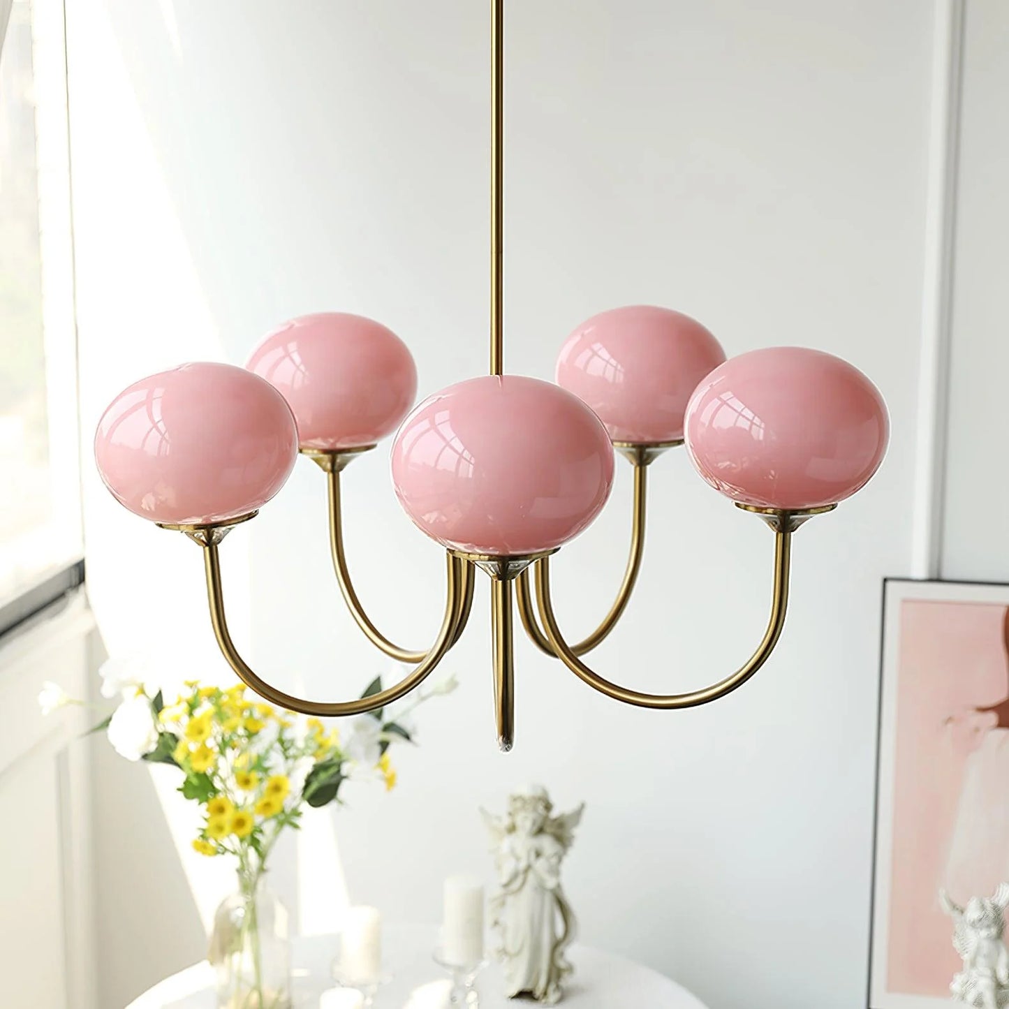 Glamour Chandelier with Glass Shades and Metal Frame – Elegant Ceiling Light