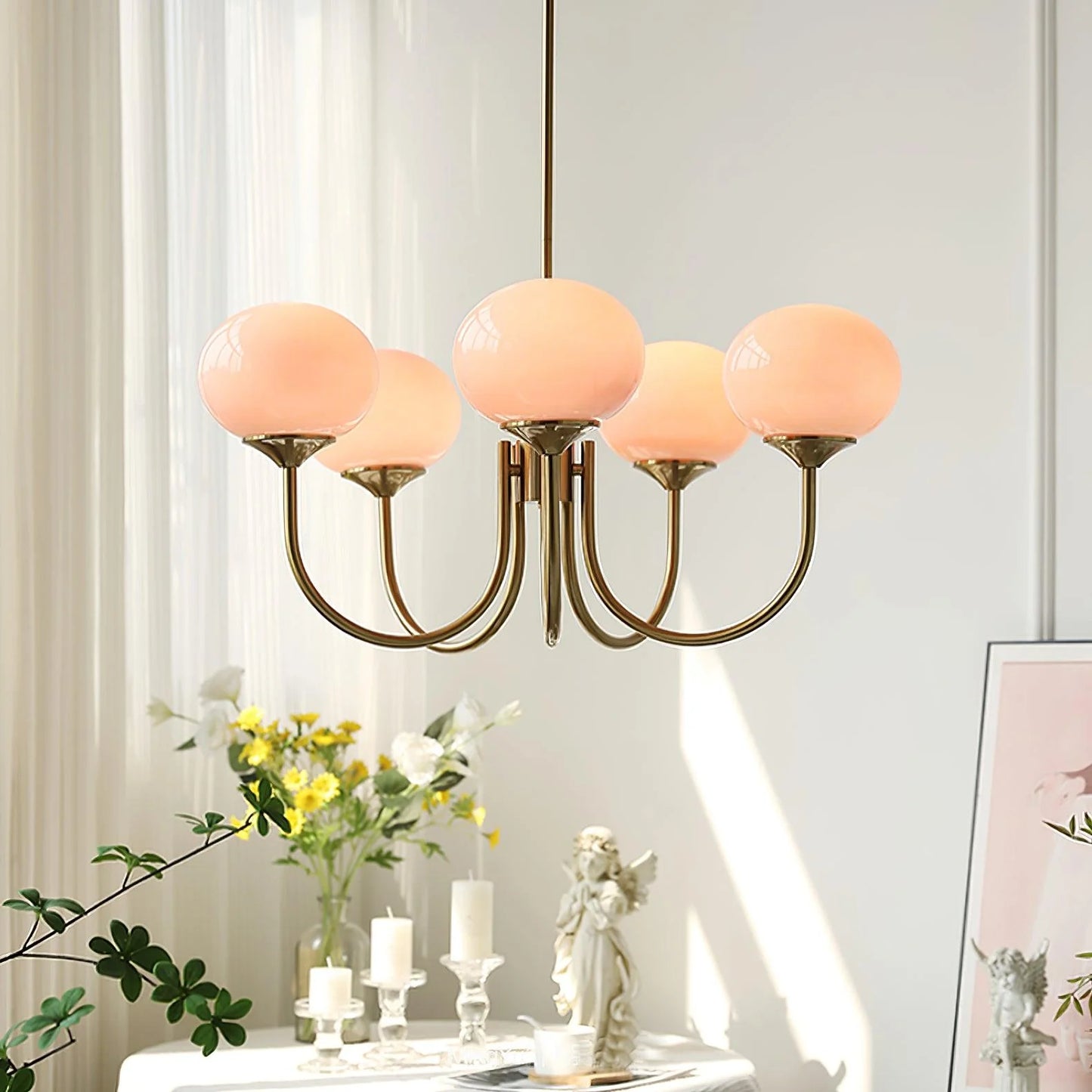 Glamour Chandelier with Glass Shades and Metal Frame – Elegant Ceiling Light