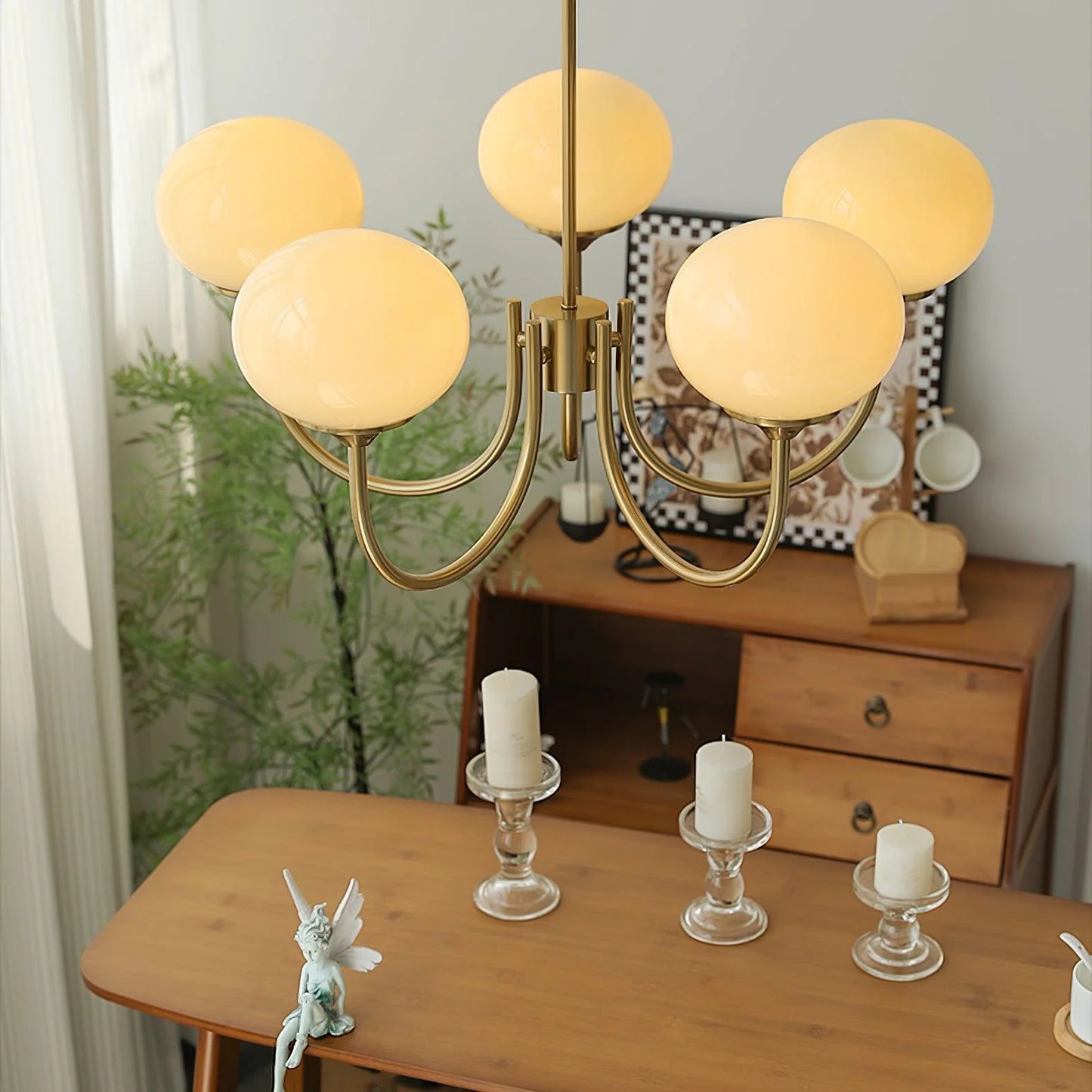 Glamour Chandelier with Glass Shades and Metal Frame – Elegant Ceiling Light