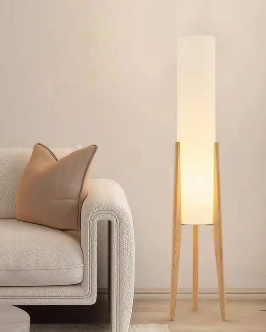 Modern Floor Lamp with Wooden Legs and Cylindrical Shade