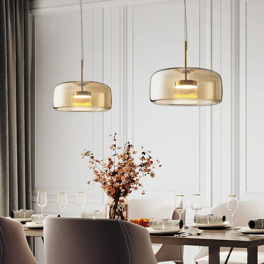 Modern Glass LED Pendant Light – Minimalist Shade with Gold Finish