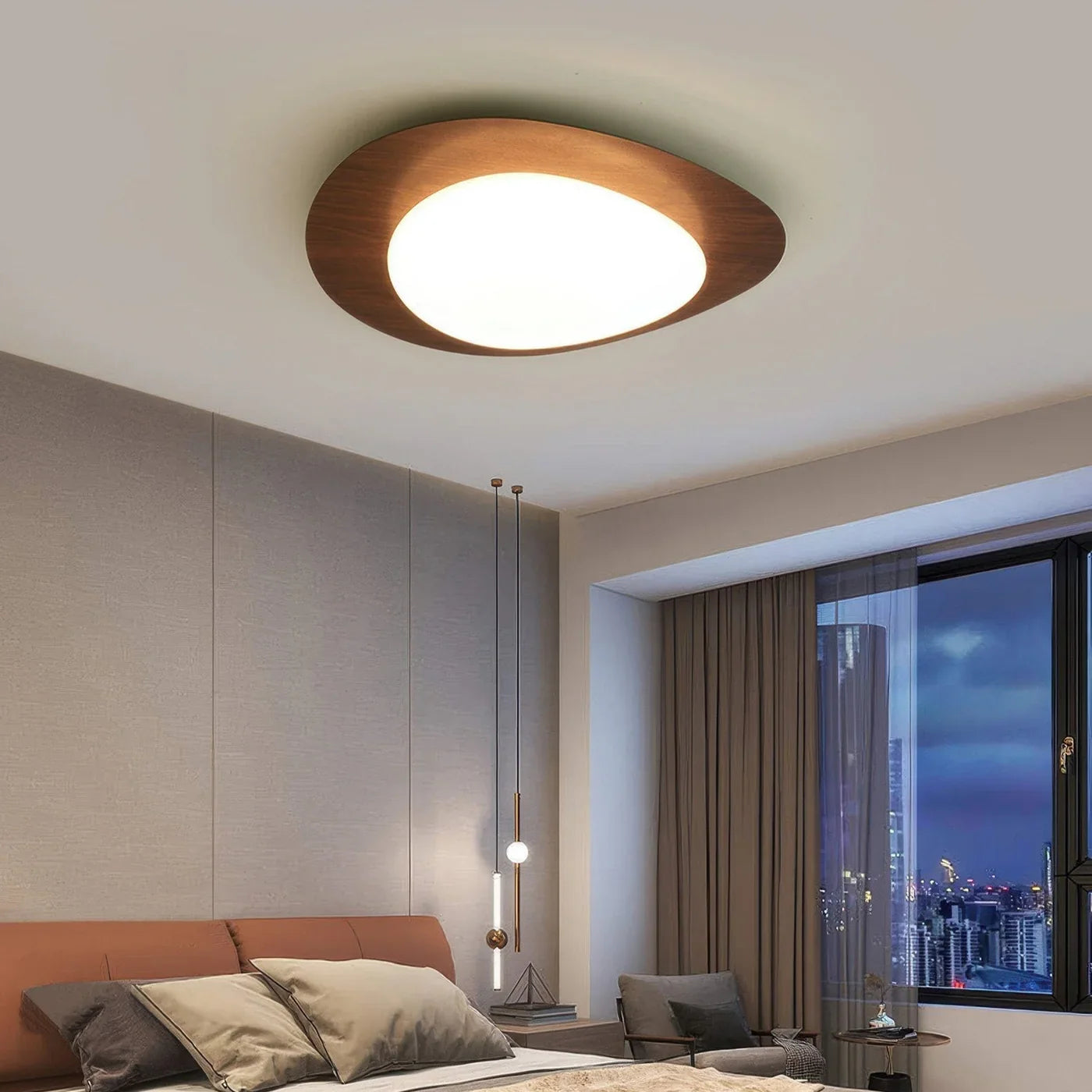 Modern LED Ceiling Light with Wooden Accent