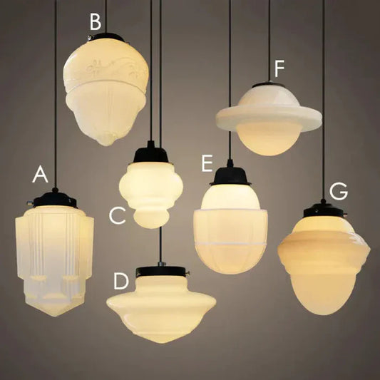 Geometric Pendant Lamp with Opal White Glass – Vintage Style