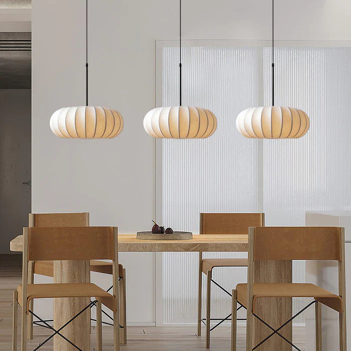 Japandi-Style Rice Paper Pendant Light – Oval Shade with Subtle Ribbing