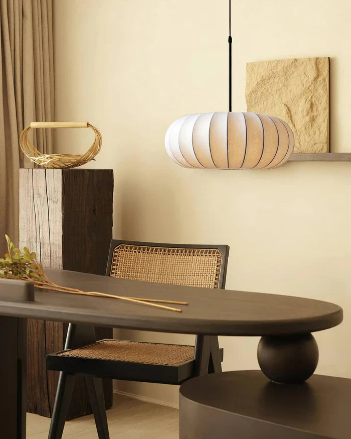 Japandi-Style Rice Paper Pendant Light – Oval Shade with Subtle Ribbing
