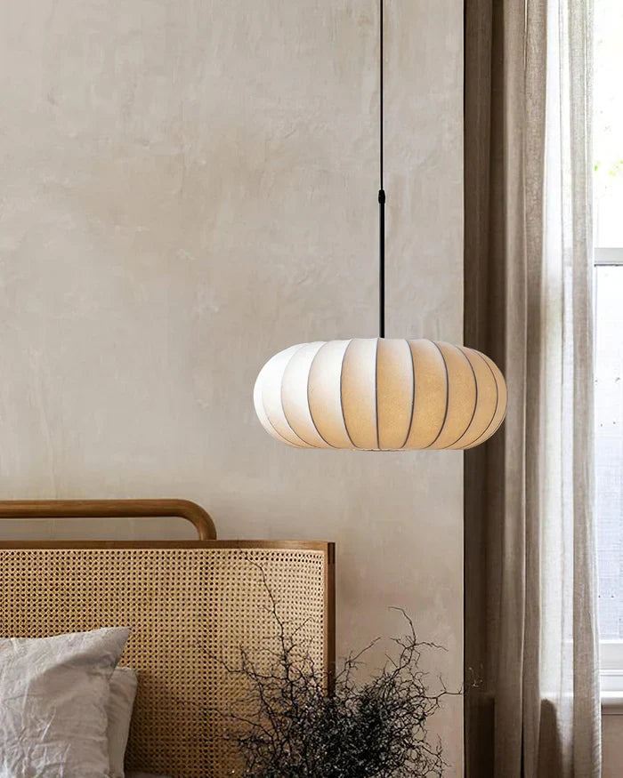 Japandi-Style Rice Paper Pendant Light – Oval Shade with Subtle Ribbing