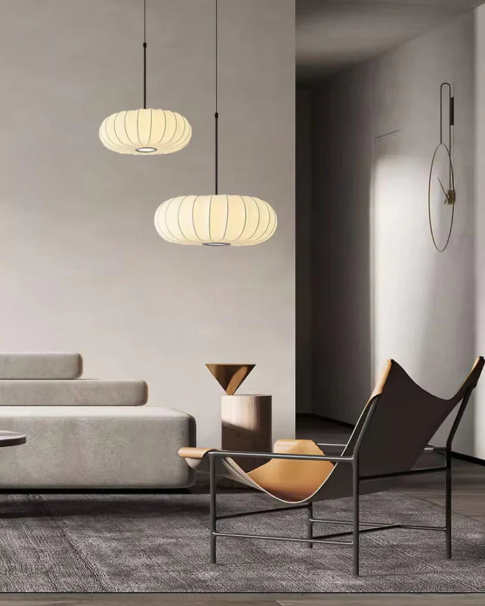 Japandi-Style Rice Paper Pendant Light – Oval Shade with Subtle Ribbing