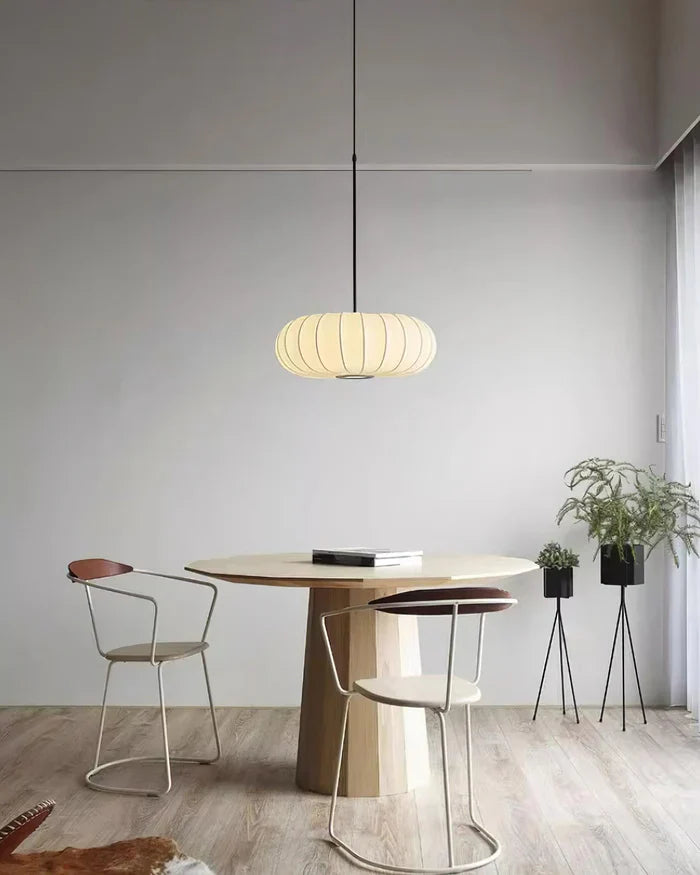 Japandi-Style Rice Paper Pendant Light – Oval Shade with Subtle Ribbing