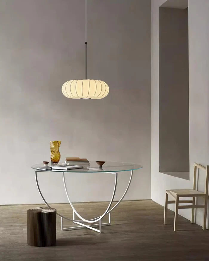 Japandi-Style Rice Paper Pendant Light – Oval Shade with Subtle Ribbing