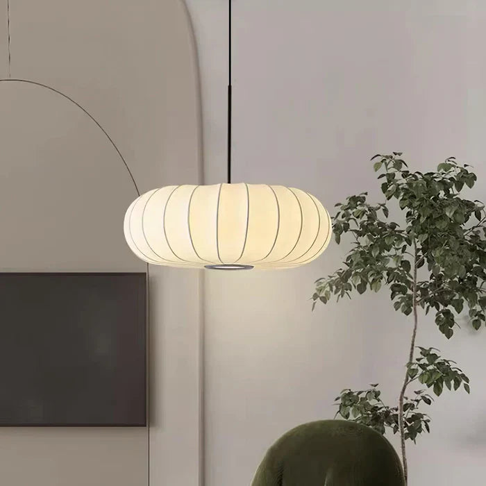 Japandi-Style Rice Paper Pendant Light – Oval Shade with Subtle Ribbing