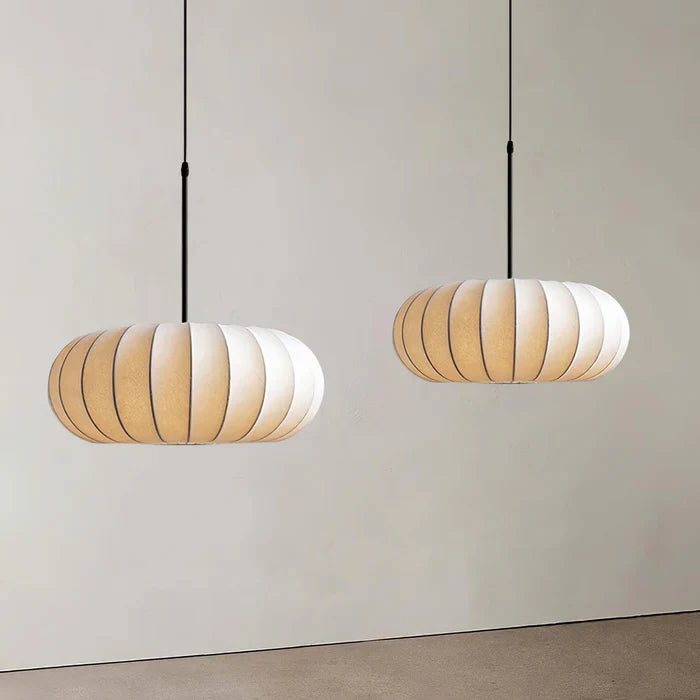 Japandi-Style Rice Paper Pendant Light – Oval Shade with Subtle Ribbing