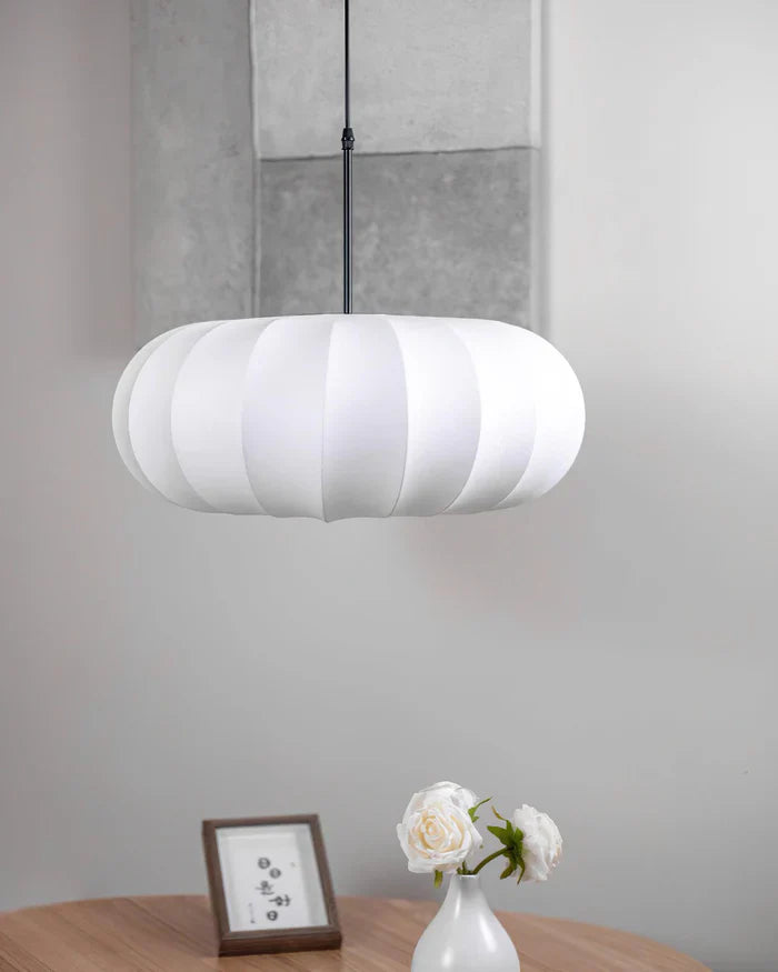 Japandi-Style Rice Paper Pendant Light – Oval Shade with Subtle Ribbing