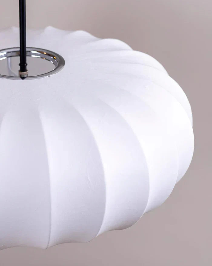 Japandi-Style Rice Paper Pendant Light – Oval Shade with Subtle Ribbing