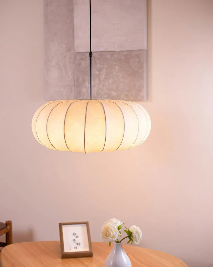 Japandi-Style Rice Paper Pendant Light – Oval Shade with Subtle Ribbing