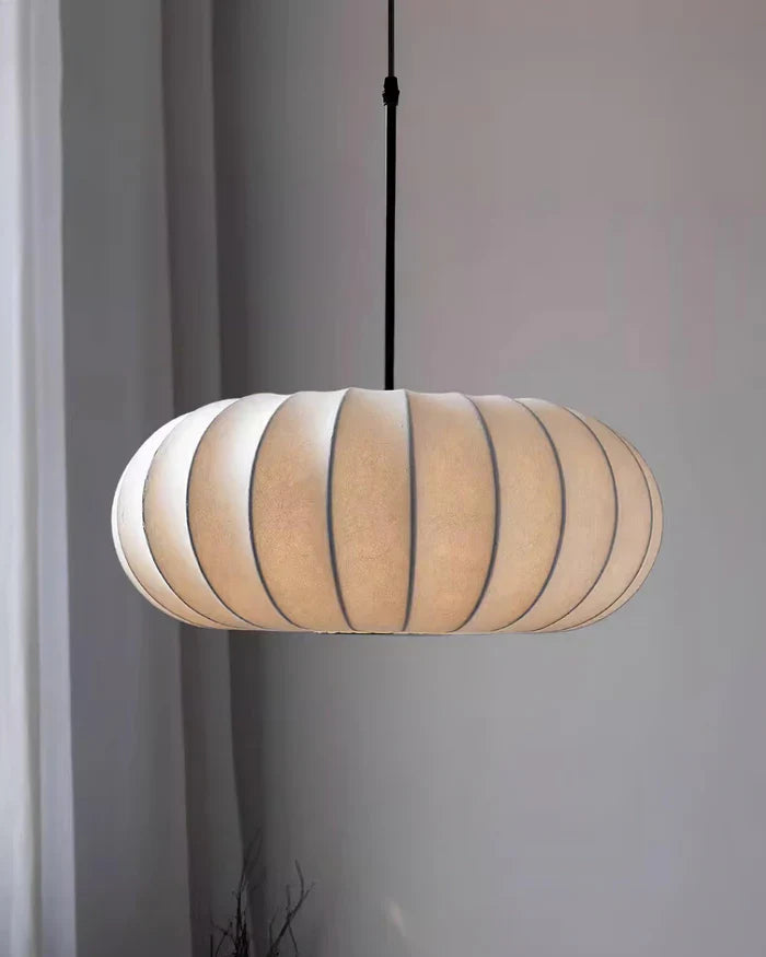Japandi-Style Rice Paper Pendant Light – Oval Shade with Subtle Ribbing