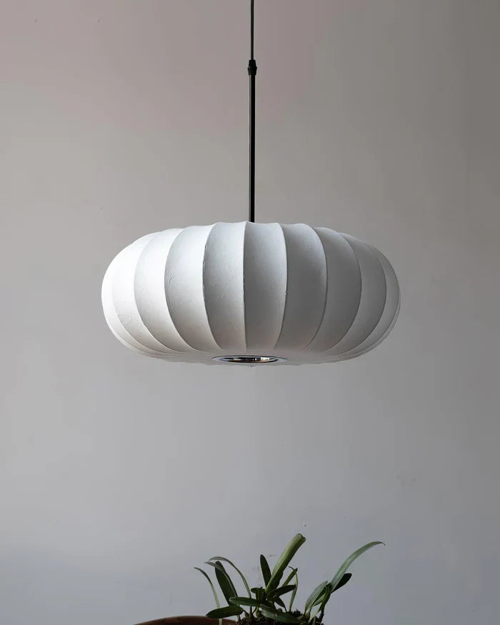 Japandi-Style Rice Paper Pendant Light – Oval Shade with Subtle Ribbing