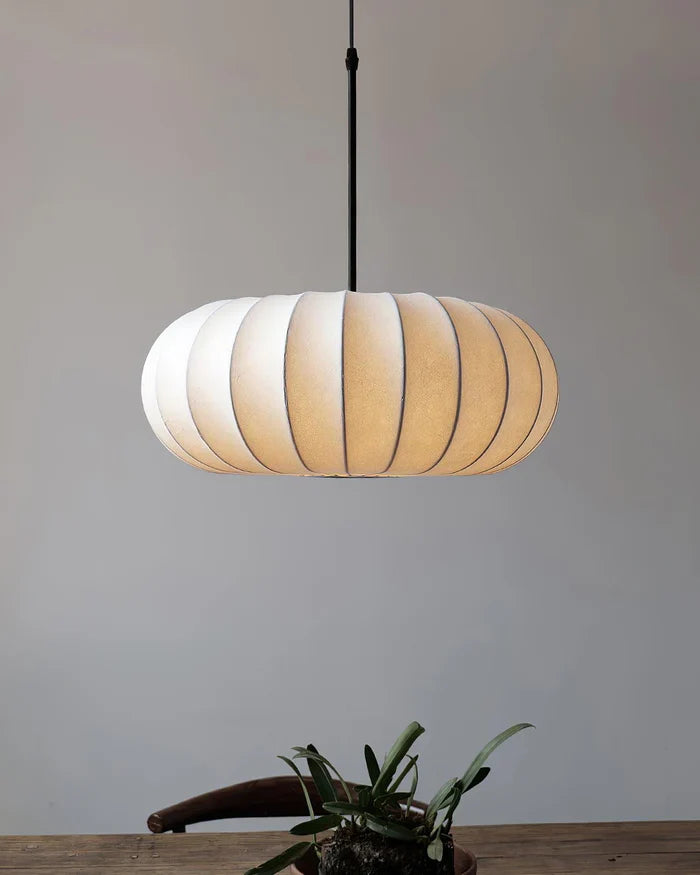 Japandi-Style Rice Paper Pendant Light – Oval Shade with Subtle Ribbing