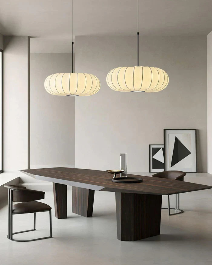 Japandi-Style Rice Paper Pendant Light – Oval Shade with Subtle Ribbing