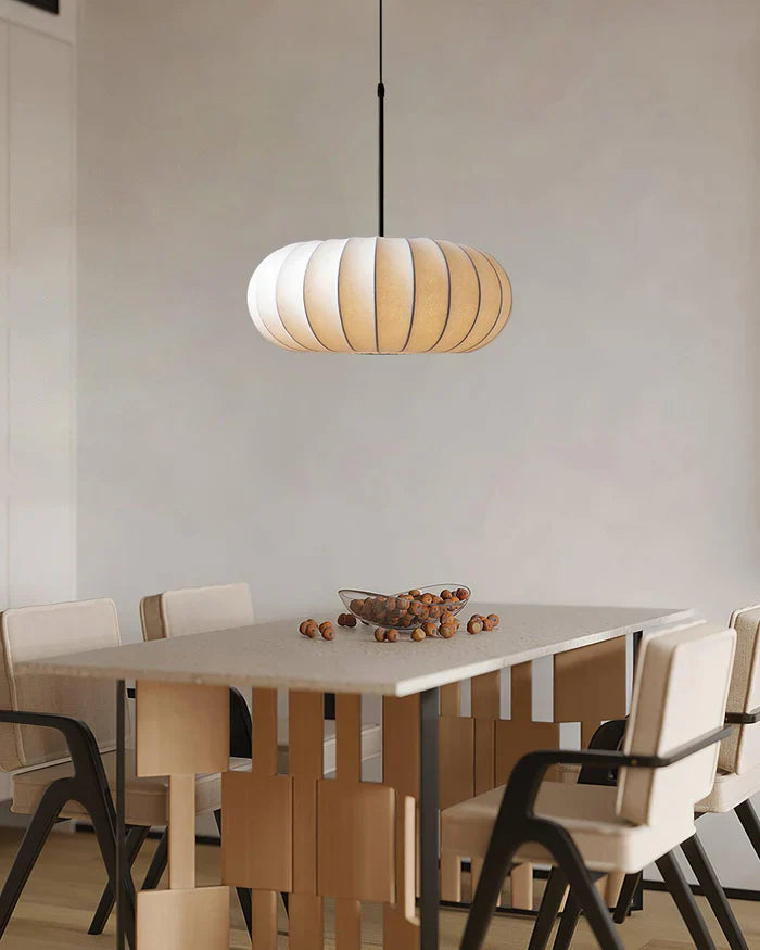 Japandi-Style Rice Paper Pendant Light – Oval Shade with Subtle Ribbing