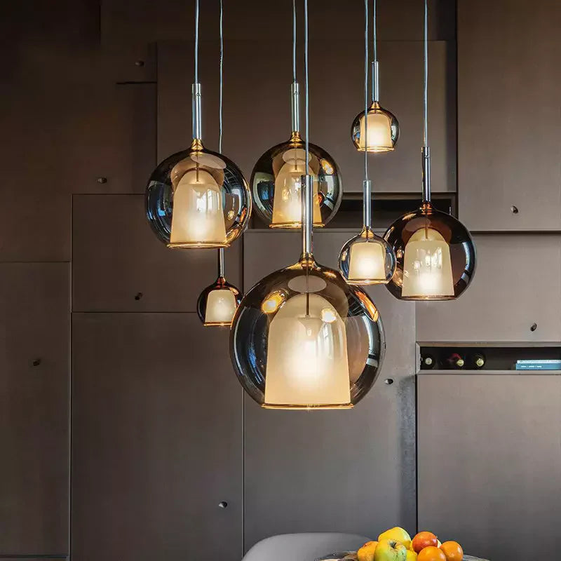 Modern Pendant Light with Glass Shades – Smoked Glass Cluster Ceiling Lamp