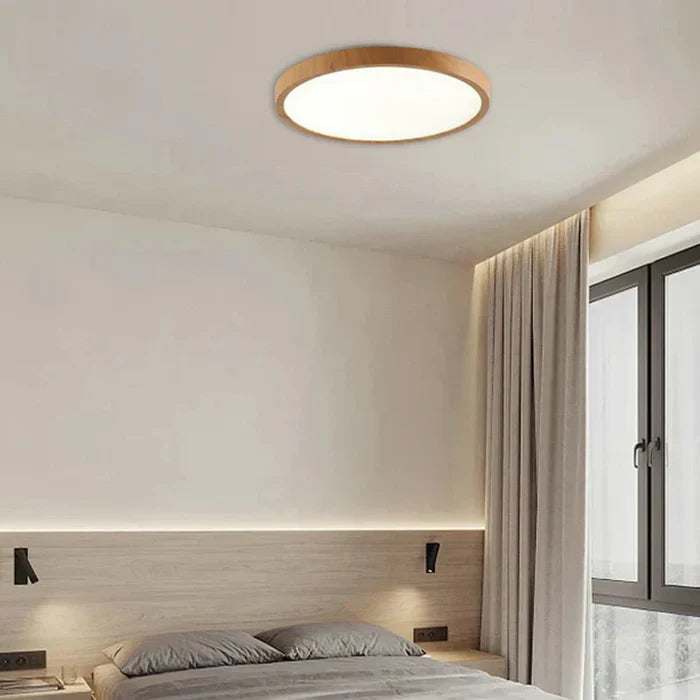 Modern Round LED Ceiling Light with Wooden Frame