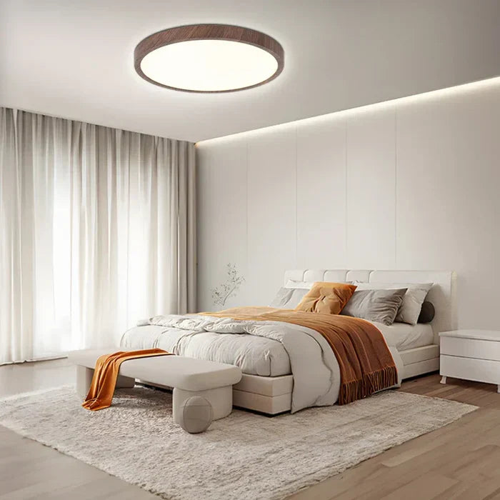 Modern Round LED Ceiling Light with Wooden Frame