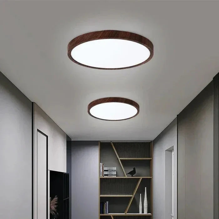 Modern Round LED Ceiling Light with Wooden Frame